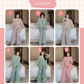Bộ ngủ nữ Pyjama Dài Tay chất liệu Lụa Mango Sam nhiều mẫu xinh - Su shop