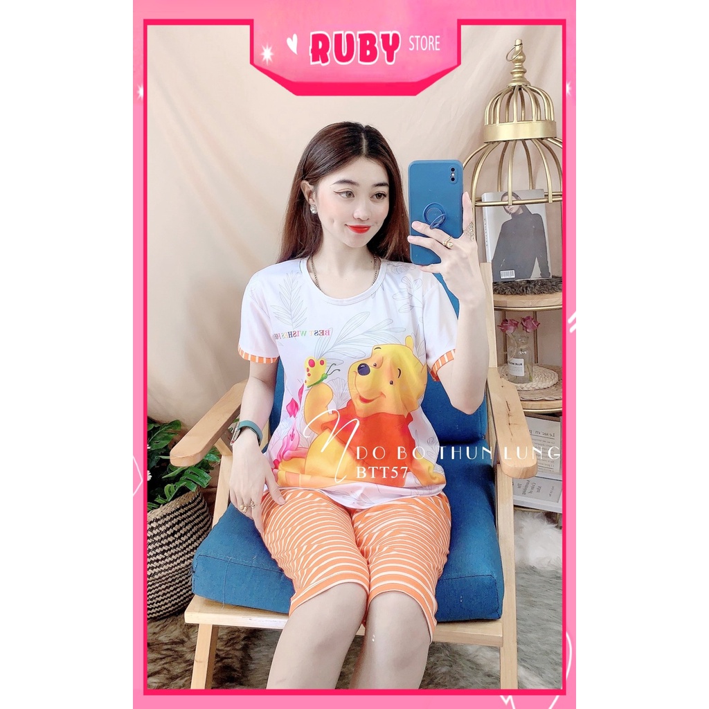 Đồ bộ nữ mặc nhà chất thun mềm mịn mát in gấu in hoạt hình dễ thương Bộ thun lửng BTT57