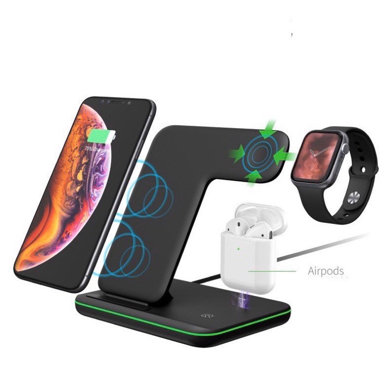 Đế sạc không dây 15W Qi hỗ trợ sạc nhanh cho iPhone Samsung S10 S9 Apple Watch Airpods