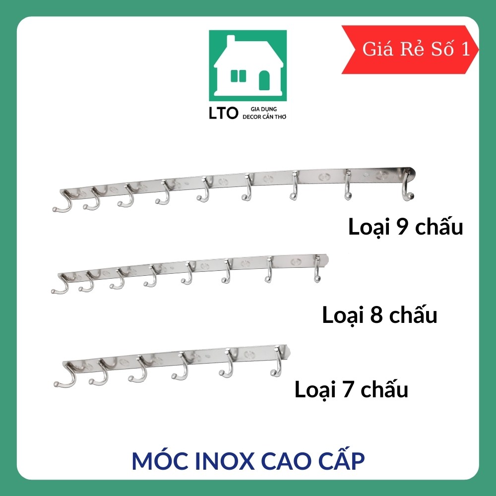 Móc treo quần áo đồ dùng gia đình, văn phòng inox 8 chấu cao cấp