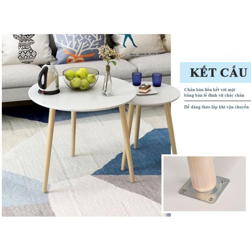 Combo 2 Bàn tròn chân gỗ tự nhiên dùng làm bàn trà, bàn sofa, bàn cafe, bàn ăn, bàn decor phòng khách, bàn đọc sách