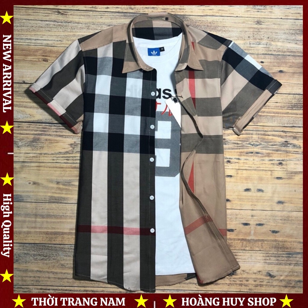 Áo Sơ Mi Nam Ngắn Tay H&H-SM10 Phối Ngang Dọc Chất Vải Kate Mềm Mịn Cao Cấp - 3 Màu