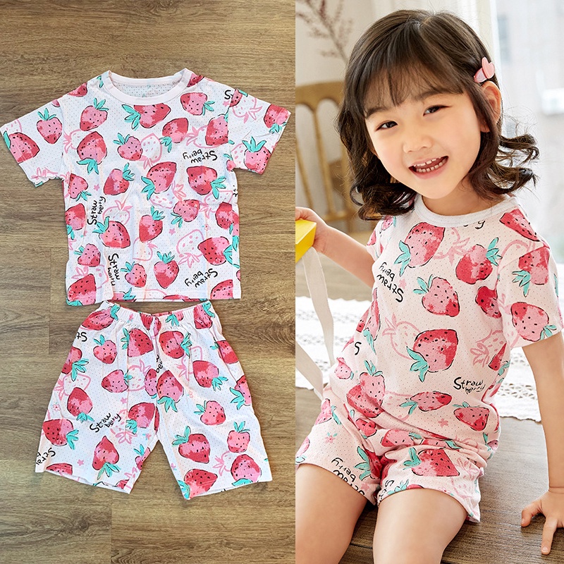 Bộ cộc tay bé trai bé gái DINOKING Bộ quần áo mặc nhà mùa hè chất cotton dập lỗ thoáng khí ngắn tay cho bé 2-8 tuổi DB11