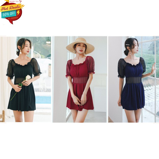 Đồ Bơi Một Mảnh Tay Ngắn Màu Trơn Gợi Cảm Cho Nữ