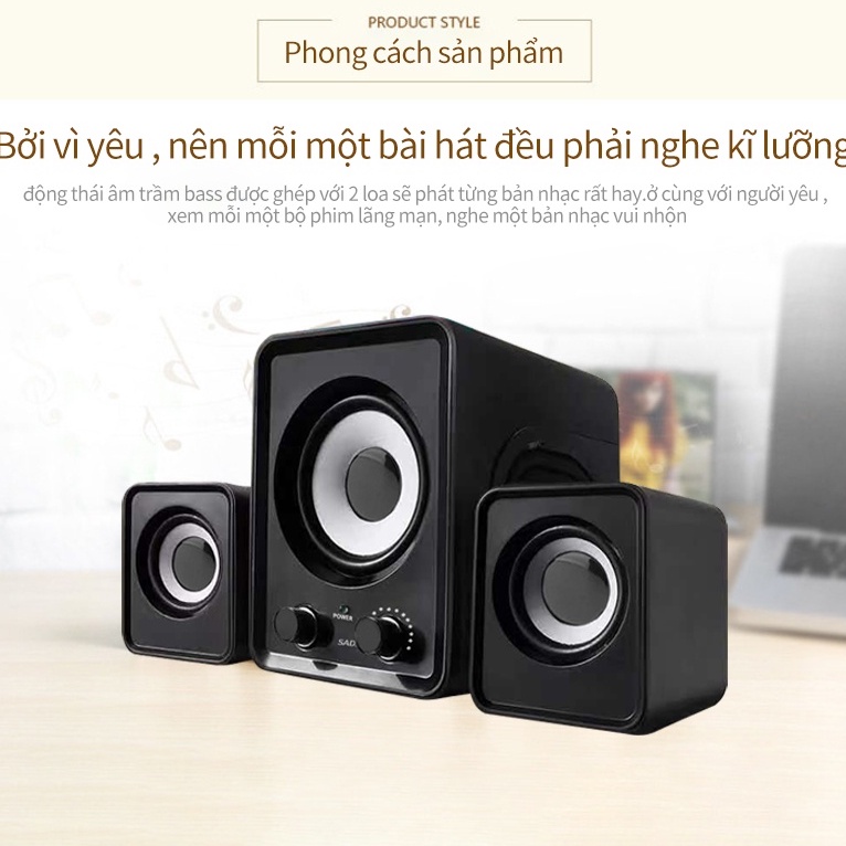 Bộ 3 loa vi tính pc cao cấp 2.1 loa vi tính âm bass echo hay nhỏ gọn-bass cực mạnh,có thể mang đi-Bảo hành