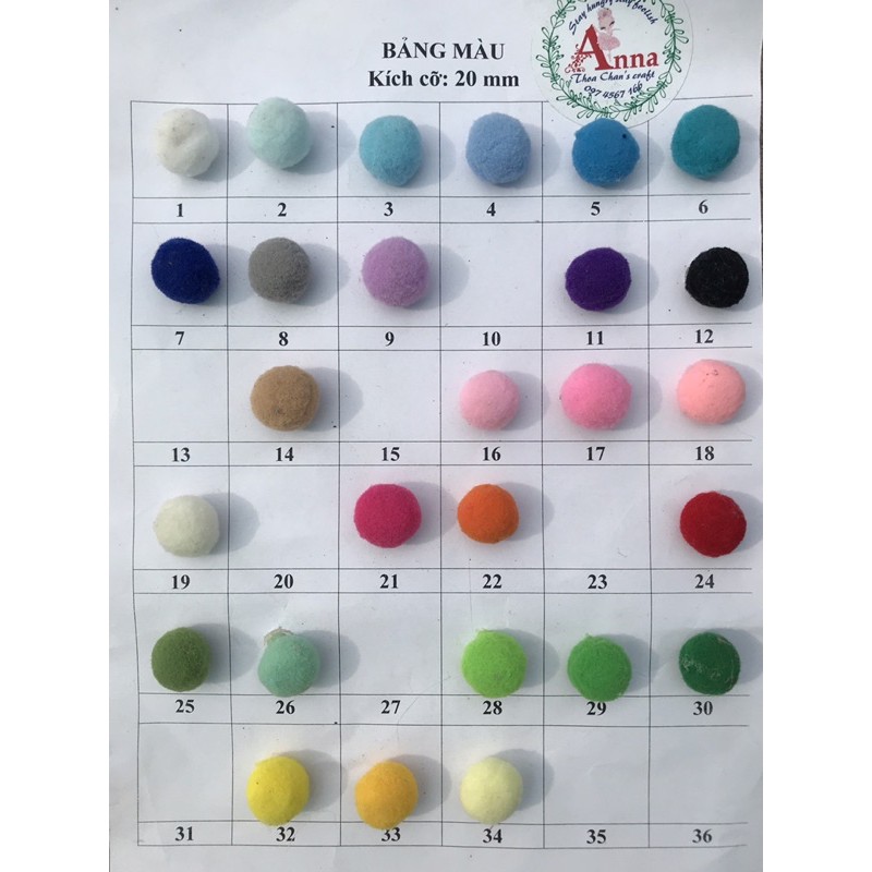 Pompom 50v Được chọn màu/Tuỳ chọn kích cỡ 3cm-2,5cm-2cm-1,5cm-1cm