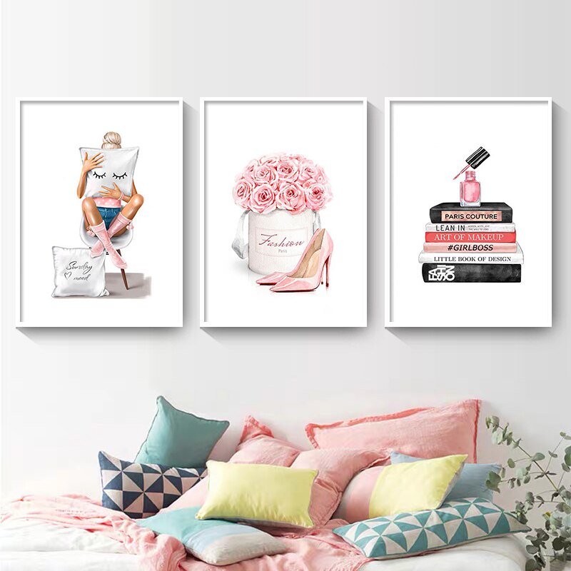 Tranh Vải Canvas Treo Tường Trang Trí Tiệm Salon Phong Cách Bắc Âu Hiện Đại