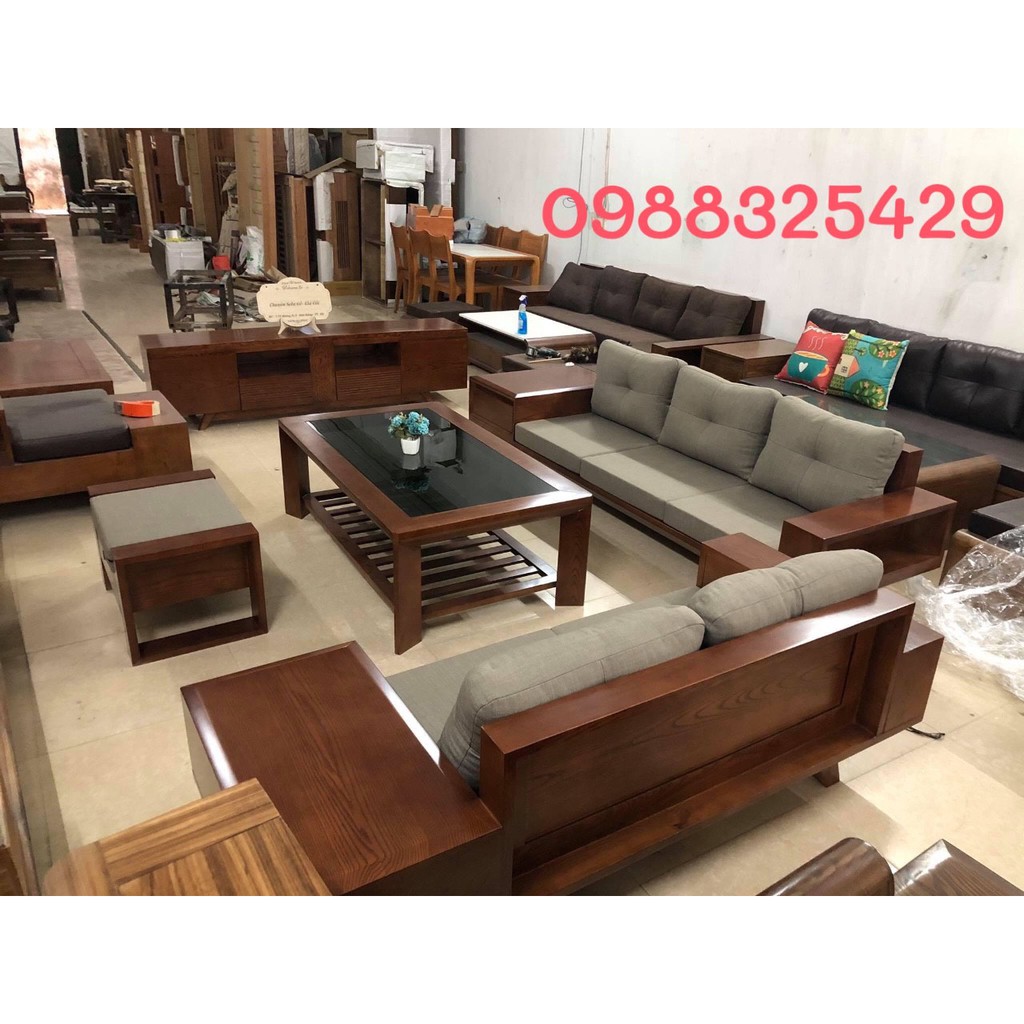 SOFA GỖ CHỮ U KÈM ĐỆM GỐI CAO CẤP