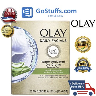 [Hàng Mỹ] Khăn giấy khô đa năng 5 trong 1 chiết xuất Nha đam OLAY Daily Gentle Clean 5-in-1 Water Activated Cloths 33cái