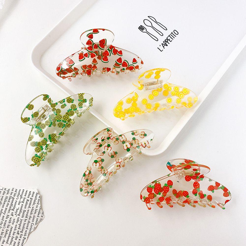 Kẹp Tóc Acrylic Trong Suốt Họa Tiết Dưa Hấu / Cam / Dâu Tây Dễ Thương Cho Nữ