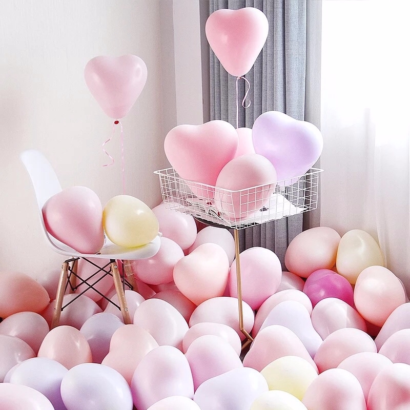Set 100 Bong Bóng Trái Tim 10inch 2.2g Màu Sắc Macaron Dùng Để Trang Trí Tiệc Cưới Tiện Dụng