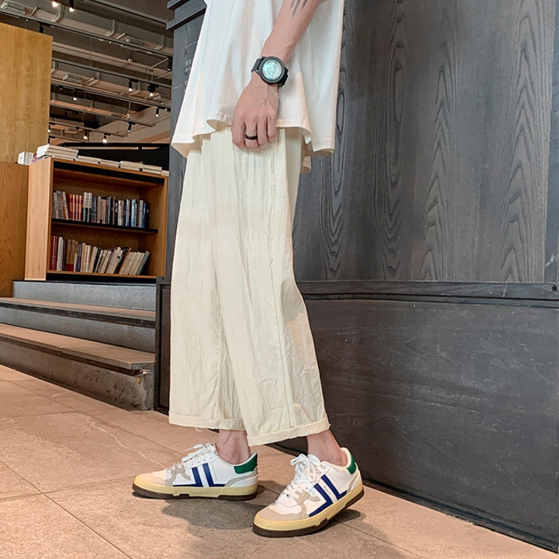 ✦ AFFLIGA ✦Quần dài ống rộng dáng thẳng vải cotton và lanh mỏng màu kaki thời trang mùa thu Nhật Bản cho nam size M-2XL
