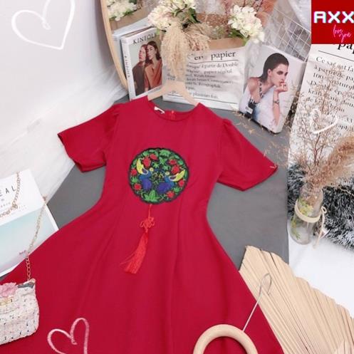 Đầm màu đỏ NADO, Váy đỏ mặc tết noel Xòe Vải Nhung Tuyết Thời Trang Tay Phồng Ngắn Thời Trang Nữ Đẹp Đi Chơi | BigBuy360 - bigbuy360.vn