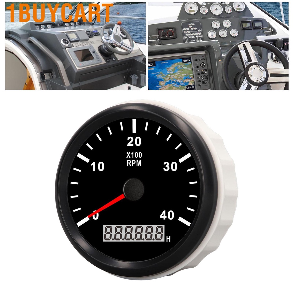1buycart 85mm/3.35in Tachometer Gauge 3000RPM IP67 Waterproof Tacho with LCD Hourmeter Red Backlight for Car Truck Boat