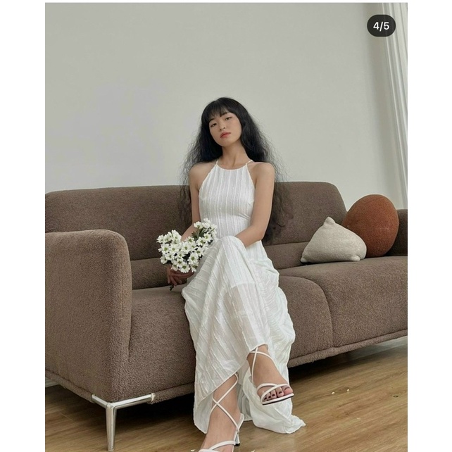 ❤❤️Đầm midi xanh cổ yếm cutout lưng❤️