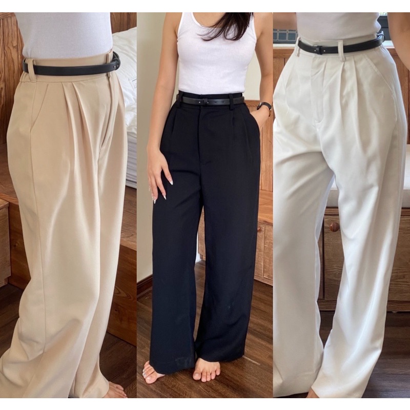 QUẦN SUÔNG NỮ - HEEBYOHI - Cạp Cao Dáng Hàn Quốc Có Chun Phía Sau