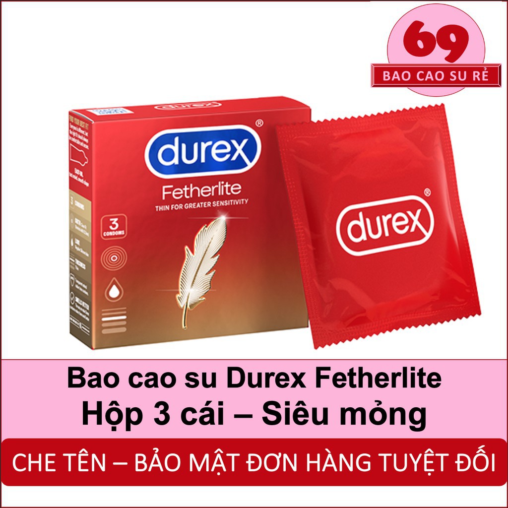 (CHE TÊN) Bao cao su SIÊU MỎNG Durex Fetherlite hộp 3 bao