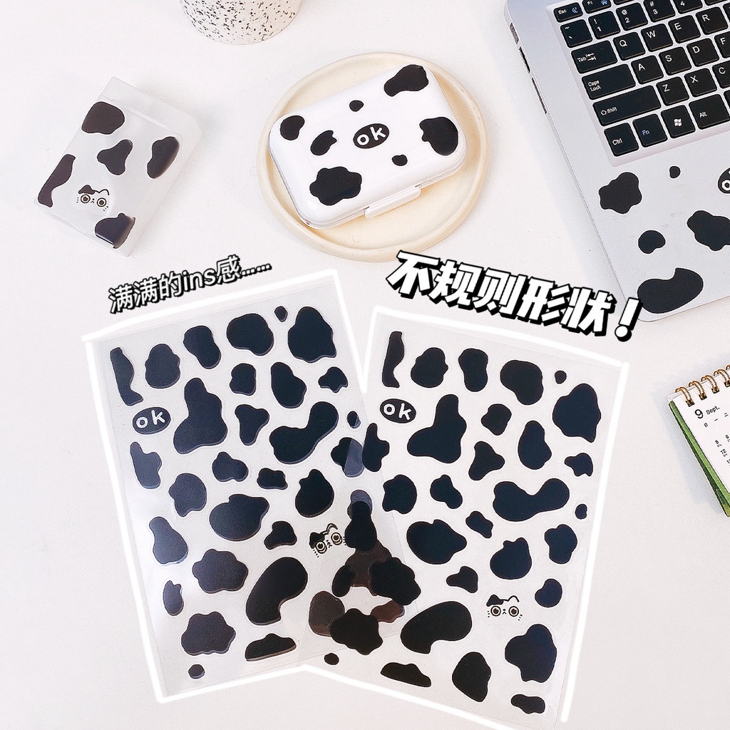 Sticker Trong Suốt Chống Thấm Nước Họa Tiết Bò Sữa