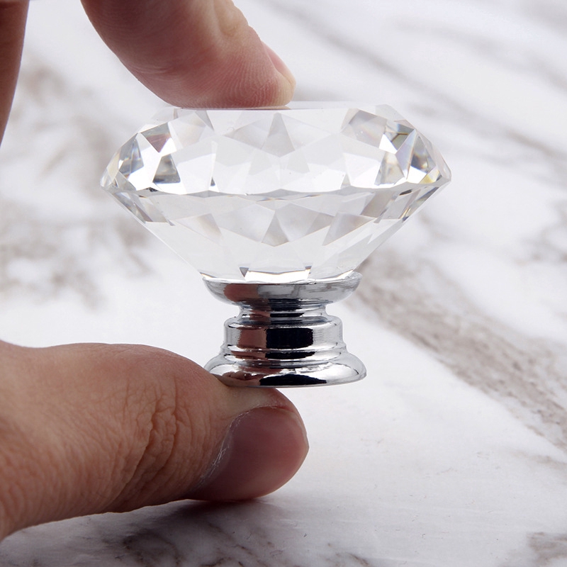 Tay nắm cửa/ngăn kéo bằng pha lê trong suốt sang trọng kích thước 40mm