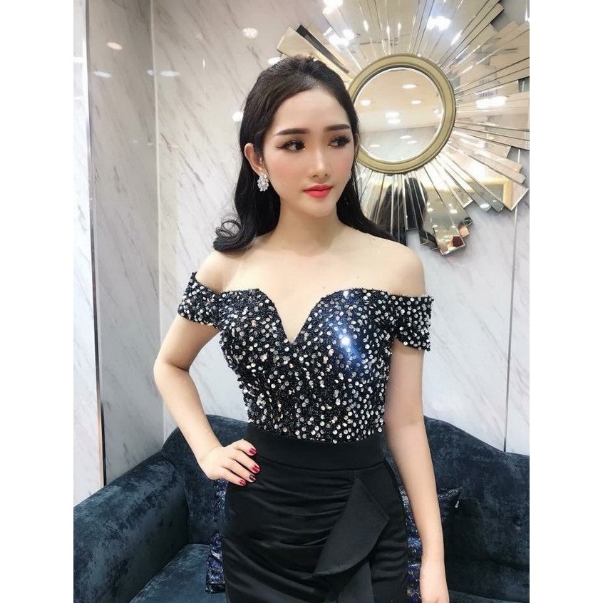 Đầm váy ôm body kim sa trễ vai 2305 (kèm hình thật - có BIG SIZE)