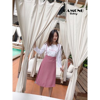 [HÌNH THẬT] Set chân váy 2 dây + áo thun thêu (HỒNG)