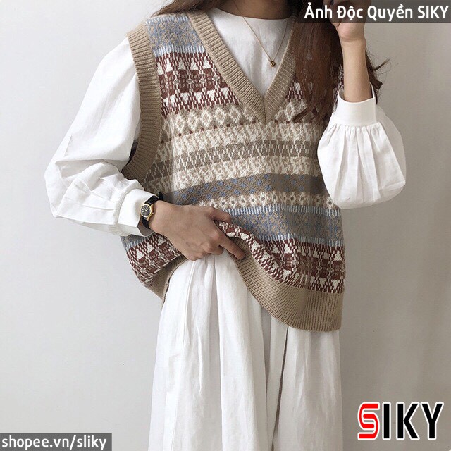 [ CÓ ẢNH THẬT] Áo len gile thổ cẩm nữ - 4BASIC | BigBuy360 - bigbuy360.vn