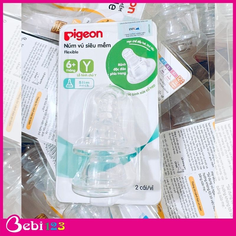 Set 2 núm ty Pigeon thay thế cho bình sữa cổ hẹp đủ size S, M, L, Y