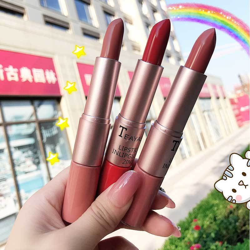 Thỏi son kem hai đầu có son dưỡng không làm khô môi 12 màu tùy chọn