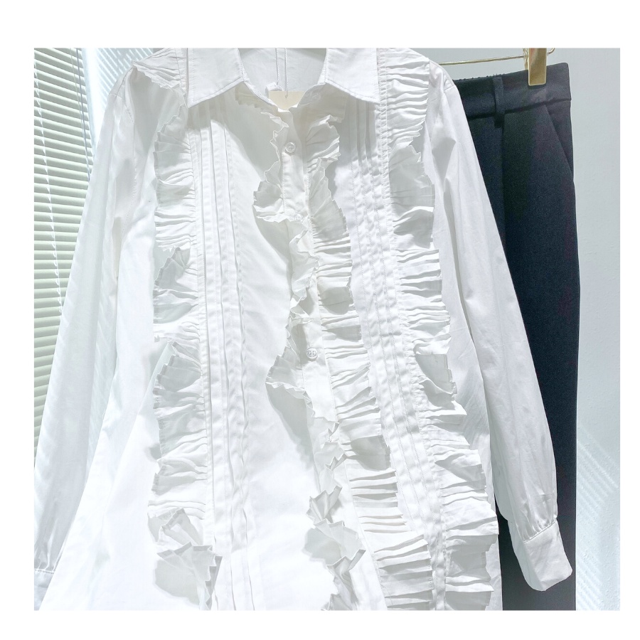 Áo sơ mi form dài viền bèo , The Peace