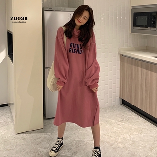 SUXI Đầm Hoodies Hoạ Tiết Chữ Thiết Kế Dáng Rộng Thoải Mái