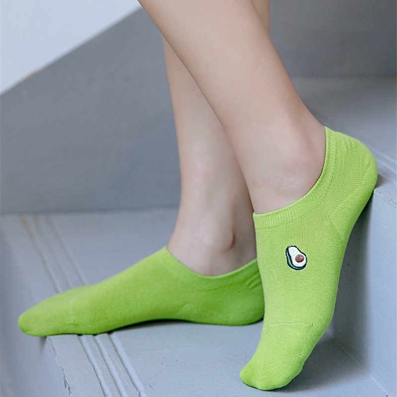 Green Avocado Ankle Boat Socks Women Cute Cotton Girl Printed Invisible Anklet Socks Target Best Funny Low Cut Socks Loafer Sox Nonslip Low Cut Socks