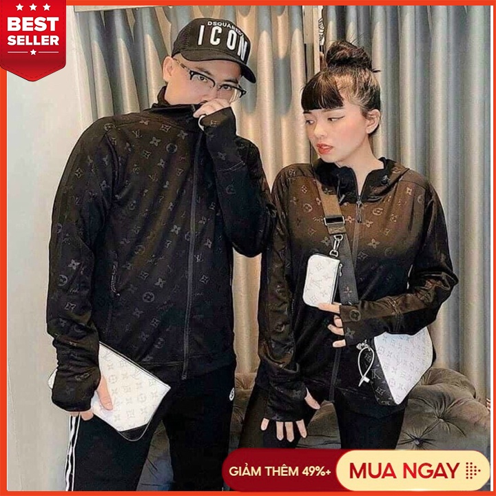Áo Chông Nắng Đen Chất VẢi Kim Cương - Áo Khoác Unisex Dài Tay Sỏ Ngón In Chữ LV siêu Sang MIKO FASHIO
