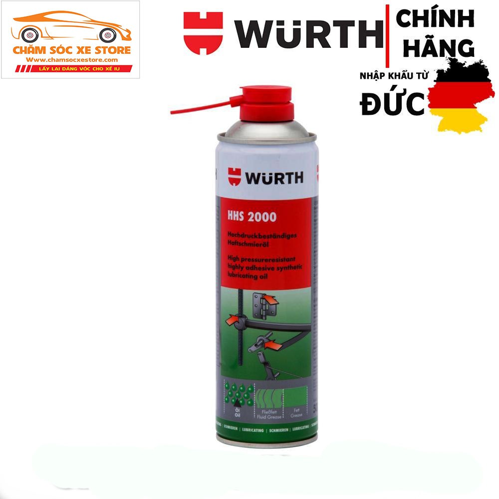 Mỡ bò nước dạng xịt bôi trơn chịu nhiệt Wurth HHS 2000 500ml chamsocxe