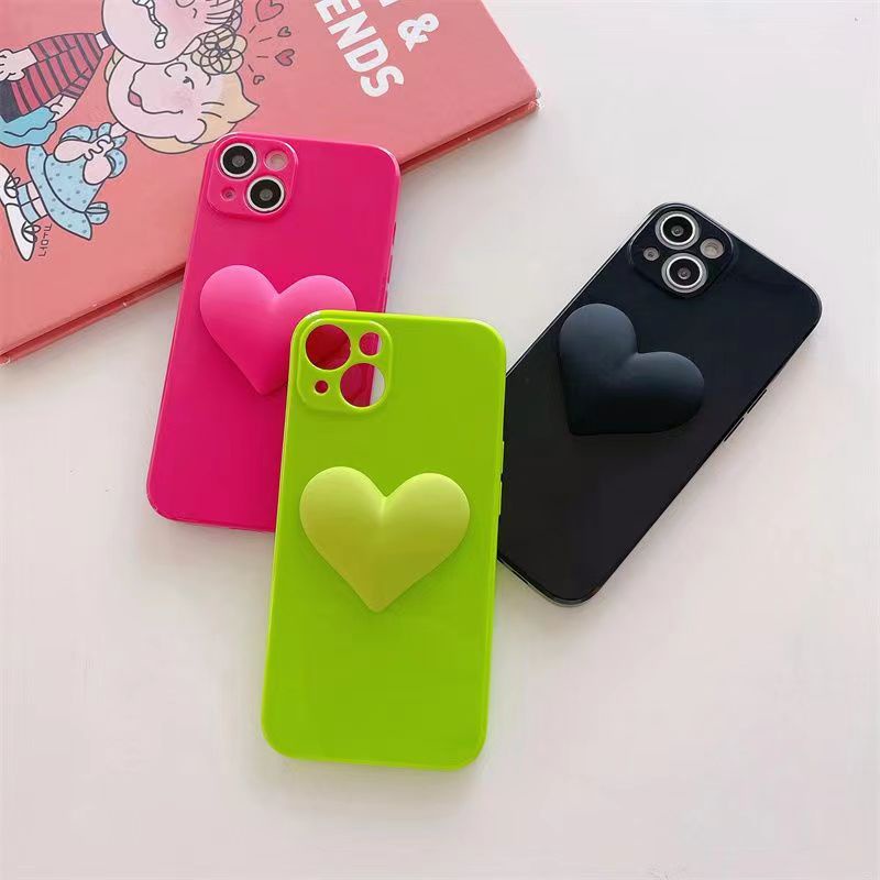 Ốp Điện Thoại Silicon Màu Dạ Quang Trái Tim Lớn 3D Sang Trọng Cho 13 12 11 Pro max xs max xr 7 8 6 6s plus se 2020