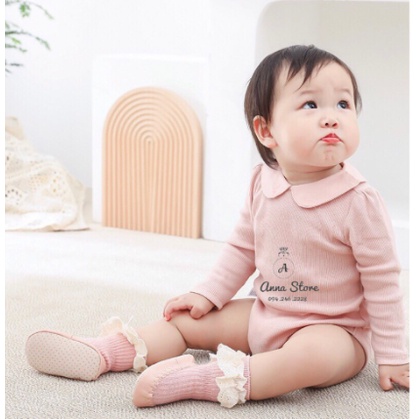 TAT 12 : Tất cao cổ viền ren chống trượt cho bé
