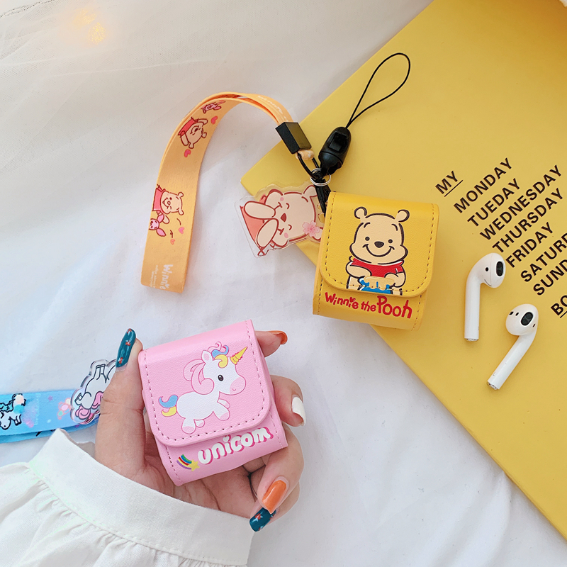 Vỏ Bảo Vệ Hộp Sạc Tai Nghe Airpods 1 / 2 Bằng Da Họa Tiết Gấu Pooh / Kỳ Lân / Bơ / Quả Bơ Dễ Thương Ốp