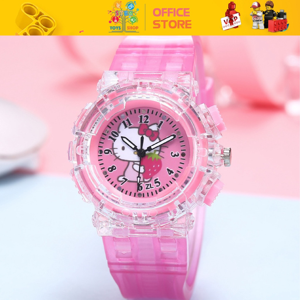Đồng Hồ Đeo Tay Có Đèn Led Phát Sáng In Hình Hello Kitty Có Đèn Sáng Siêu Dễ Thương Cho Bé Mẫu Mới Siêu Hot