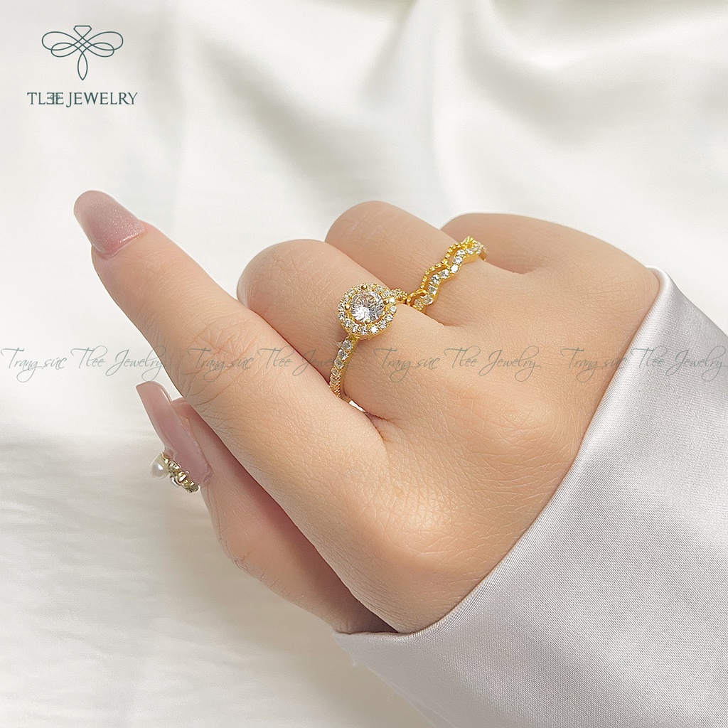 Nhẫn bạc nữ TLEE đá tròn mạ vàng 14k sang trọng NCJ A0131