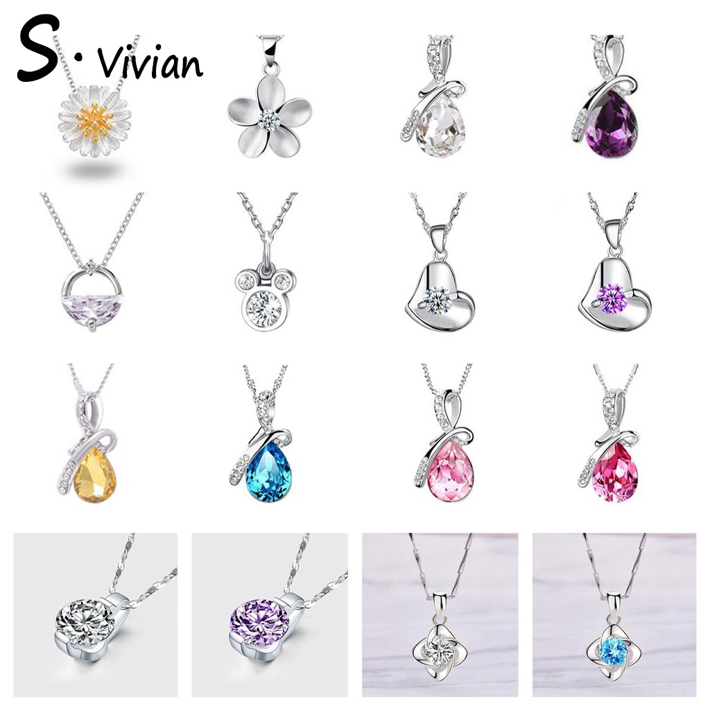 Mặt dây chuyền bạc 925 nhiều hình dạng gắn pha lê thời trang cho nam nữ xl003 50 thiết kế