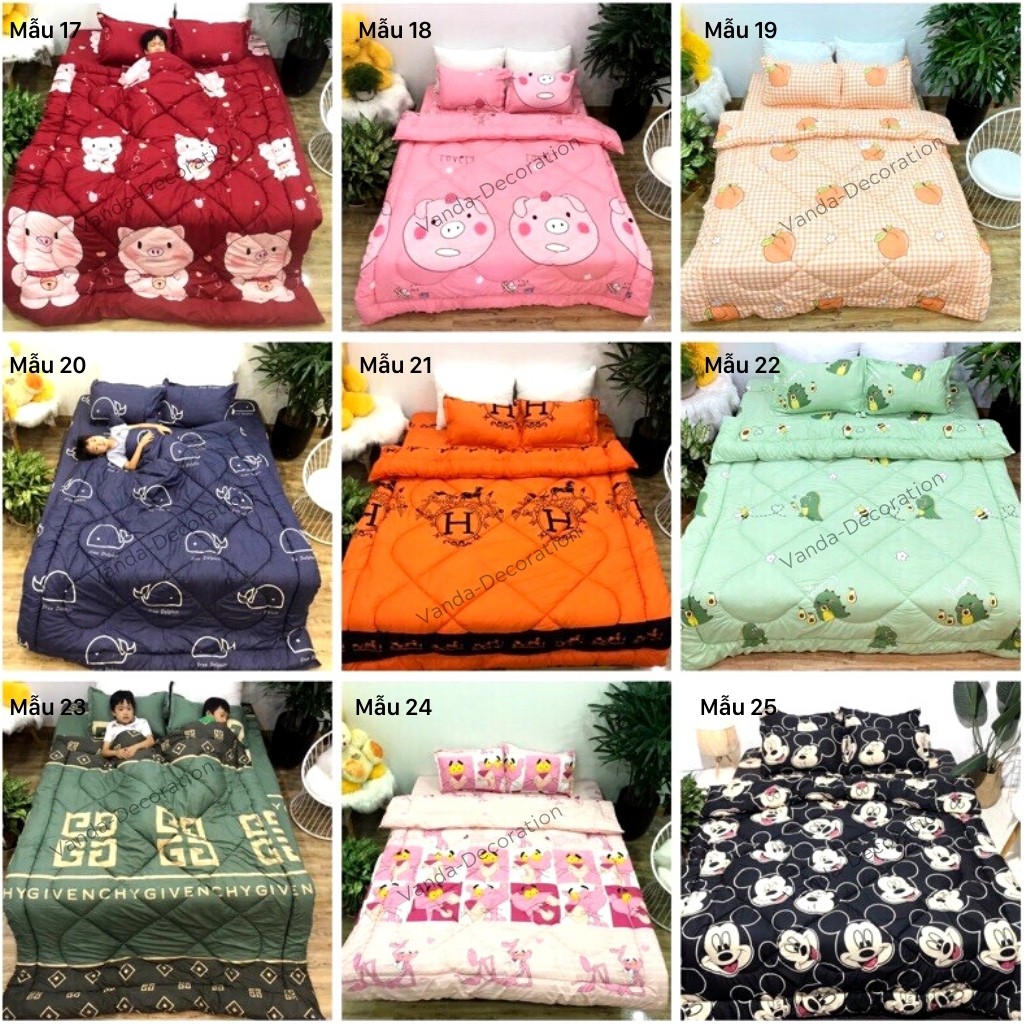 Bộ ga gối kèm chăn phao cotton poly Việt Nam xuất khẩu