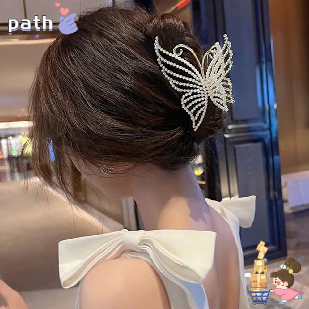 ♪Con đường♪ Kẹp Tóc Kim Loại Hình Bướm Đính Ngọc Trai Thời Trang|Kẹp Tóc