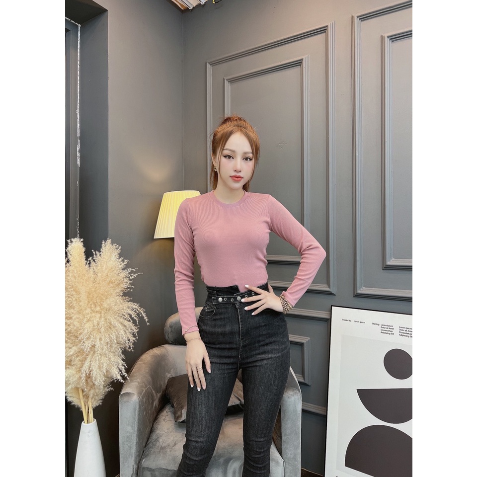 Áo thun tay dài nữ CRAZYTEEN thun mịn co giãn tốt AT0197
