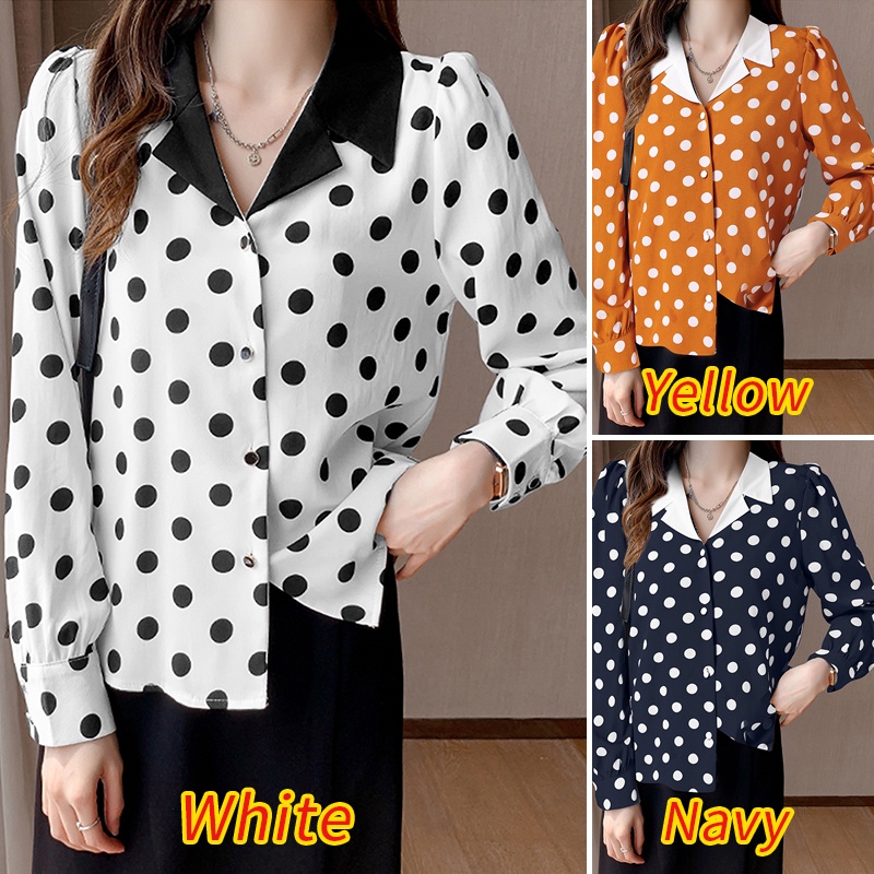 Áo sơ mi ZANZEA tay dài cổ bẻ họa tiết chấm bi phong cách Hàn Quốc thanh lịch dành cho nữ