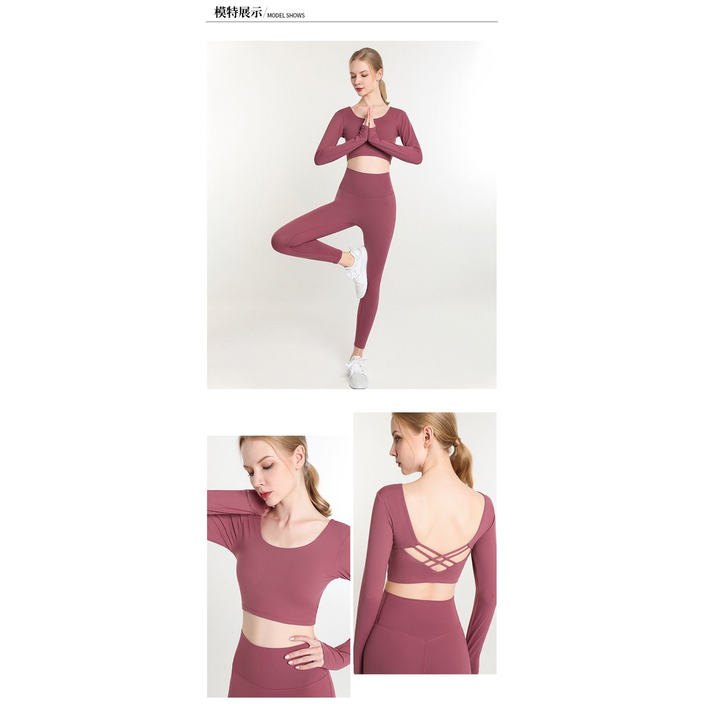 Bộ đồ tập yoga Hoppe Fumeng gồm áo tay dài và quần dài cạp cao năng động cho nữ