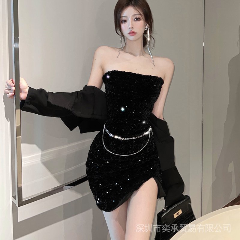 Đầm Ngắn Ôm Eo Đính Kim Sa Lấp Lánh Phong Cách Mới