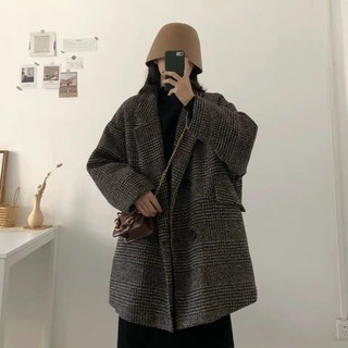 Phanthenhienmou Áo dạ kẻ Hàn Quốc, Áo khoác dạ ullzang 2 lớp - Dorita Boutique Ma20s