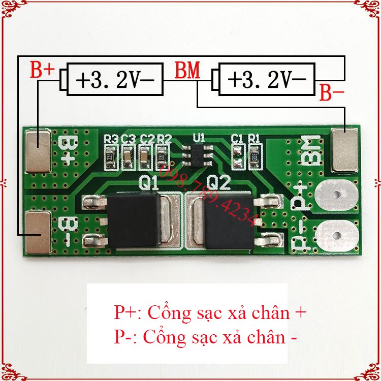 Mạch 2S 7.3V-10A, Sạc Và Bảo Vệ Pin Sắt