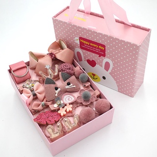 Hộp kẹp tóc 💝 FREESHIP 💝 cho bé gái sét nơ kẹp màu hồng 18 chi tiết HKT18