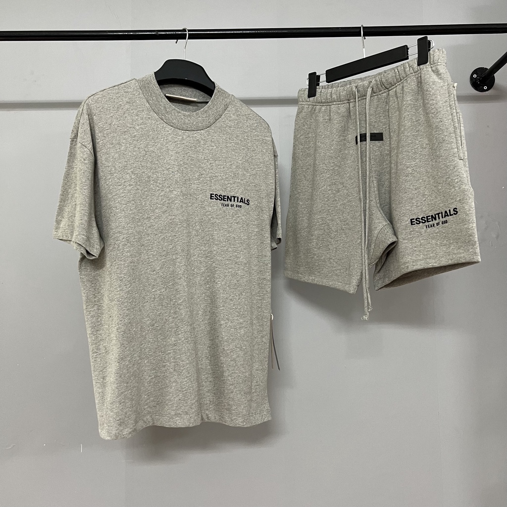 Áo và quần Fear Of God FOG Essentials SS22 Dark Oatmeal in nhung bản cao cấp, Set đồ FOG Essentials