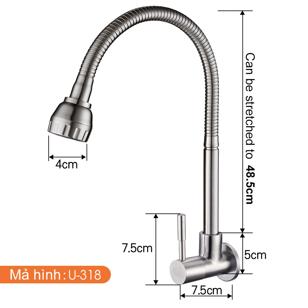 F&P Vòi rửa chén lạnh âm tường Inox SUS 304 , chậu rửa chén, chậu nước bếp U-318/U-403